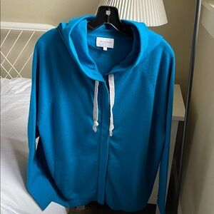 Eric Bompard 100% Cashmere Turquoise Hoodie Sweater Top EUC Sz Large
